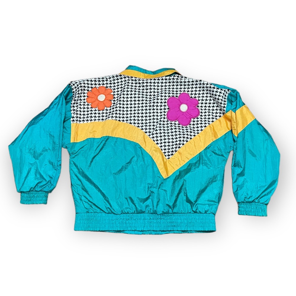 Vintage Late 80s London Towne Fog Jacket Neon Teal Windbreaker Medium - Picture 2 of 3